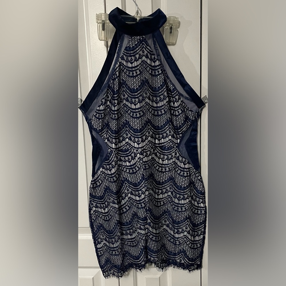 Beautiful Navy Blue Knit Lace Halter Dress Size 2